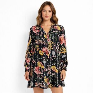 John Mark Shirt Dress Womens Small Multicolor Floral Long Sleeve Collared Short